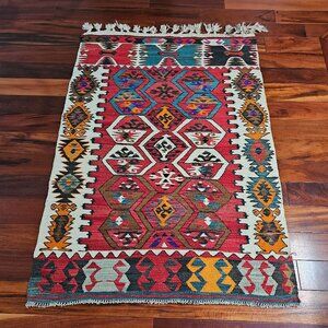 Anatolia Denizli Turkish Cal Kilim, bohemia  vintage handwoven, handmade home De